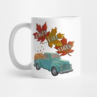 Cozy Fall Vibes Quote Graphic Autumn Leaves & Pickup Truck Gift Mug